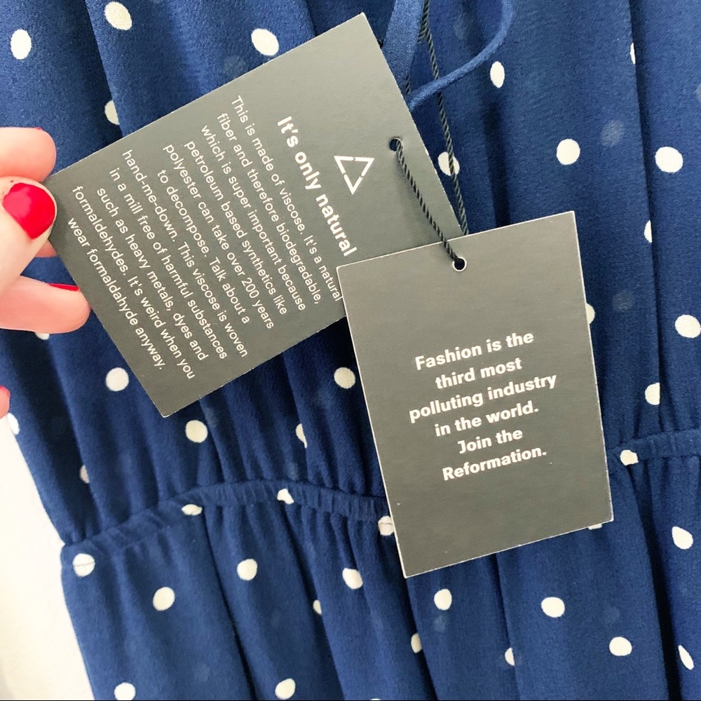 REFORMATION Augusta Dress Punto Polka Dot Navy XS - Picture 12 of 13